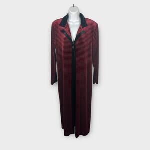 Coldwater Creek Red Black Houndstooth Velvet Robe Duster Cardigan Size Medium